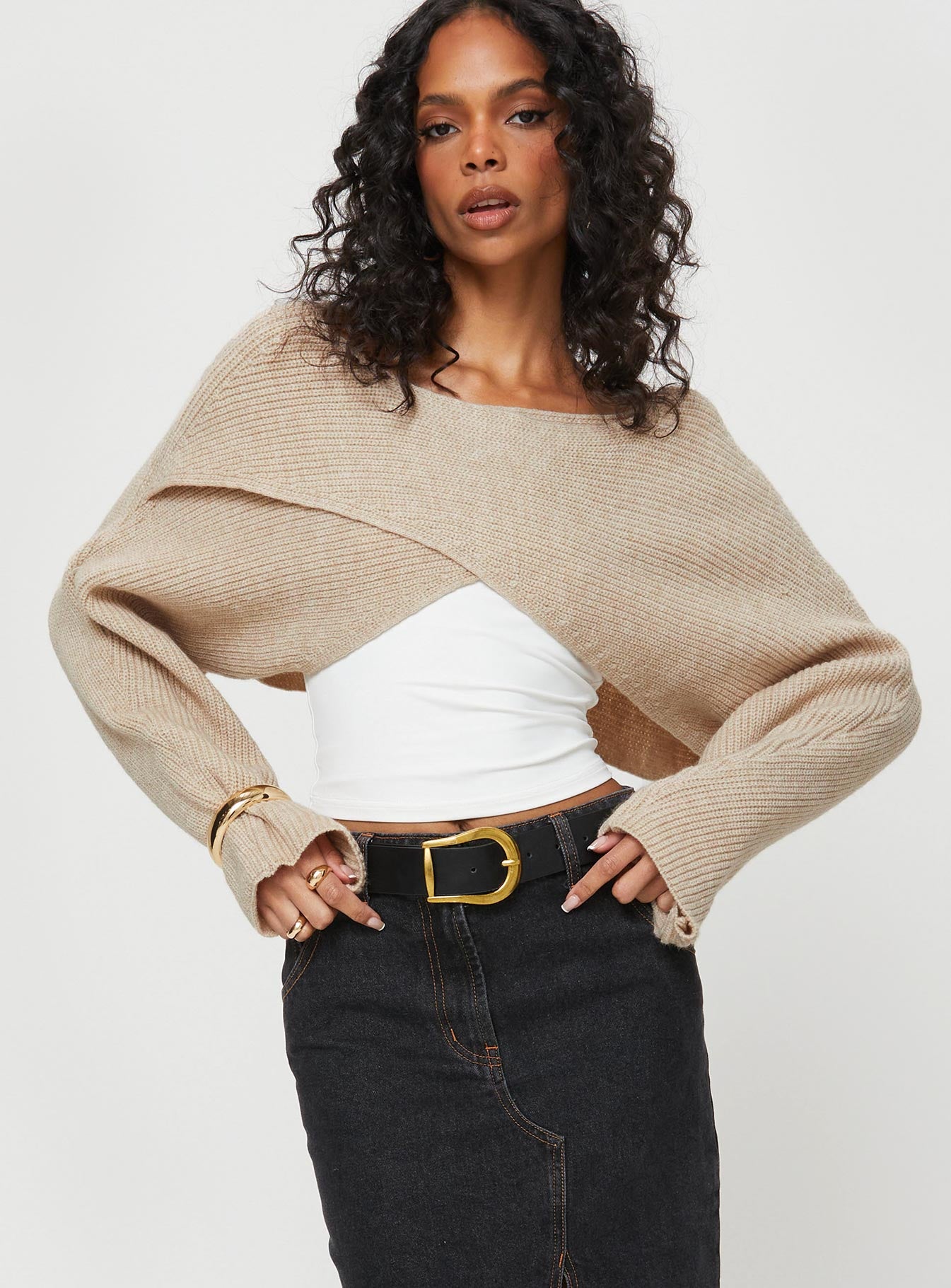 Danel Cross Over Sweater Beige - Image 2
