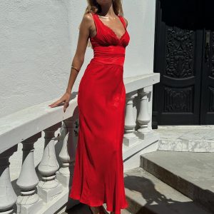 Karlotta Lace Bias Maxi Dress Red