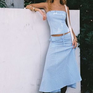 Carmino Maxi Skirt Blue Check