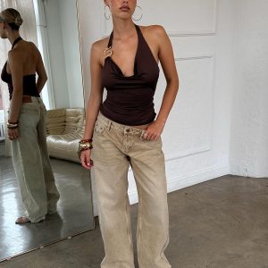 Ellanor Low Rise Straight Leg Jeans Tan