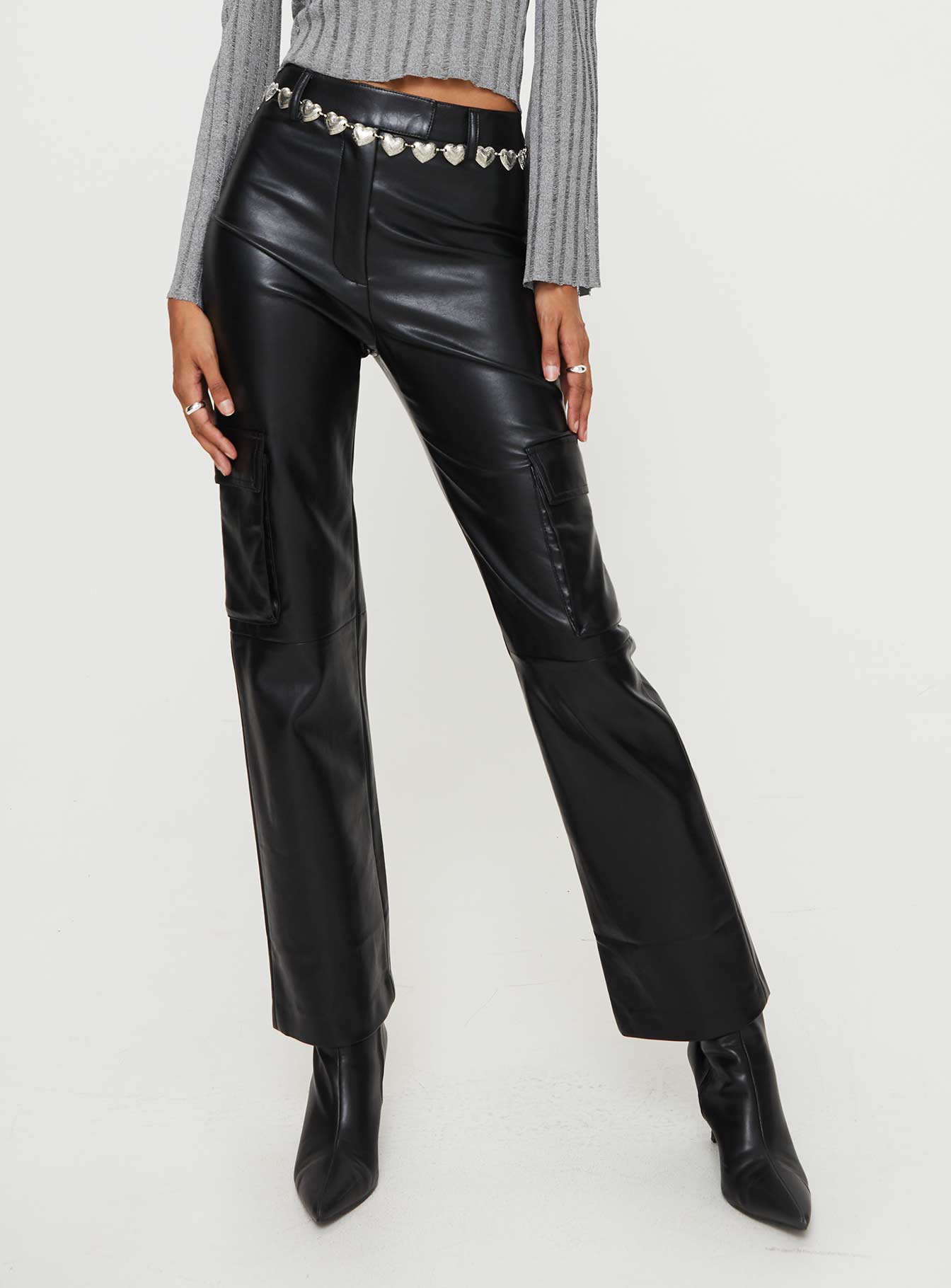 Taniya Faux Leather Cargo Pants Black - Image 2