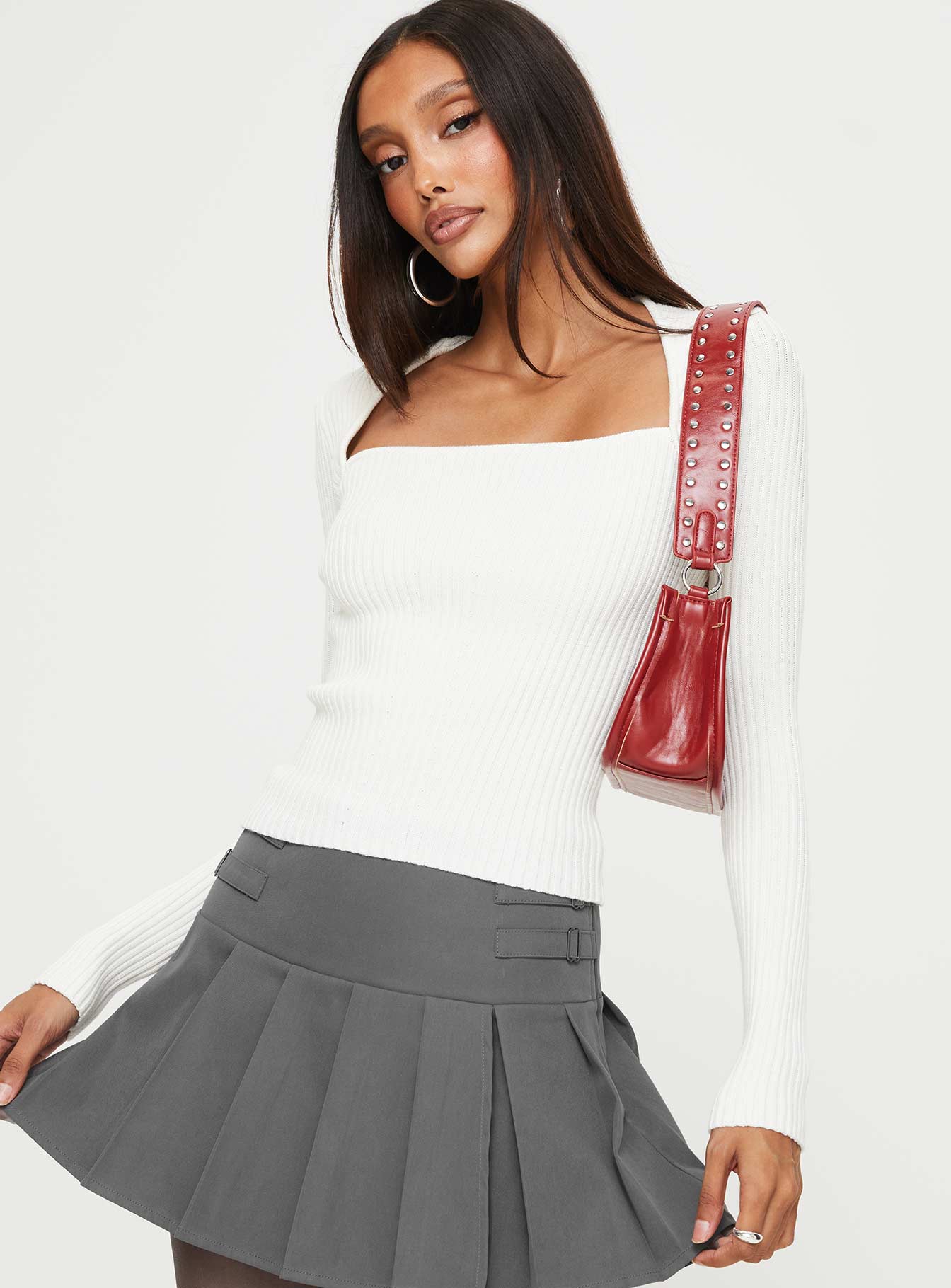 Gleeson Square Neck Long Sleeve Top White - Image 2