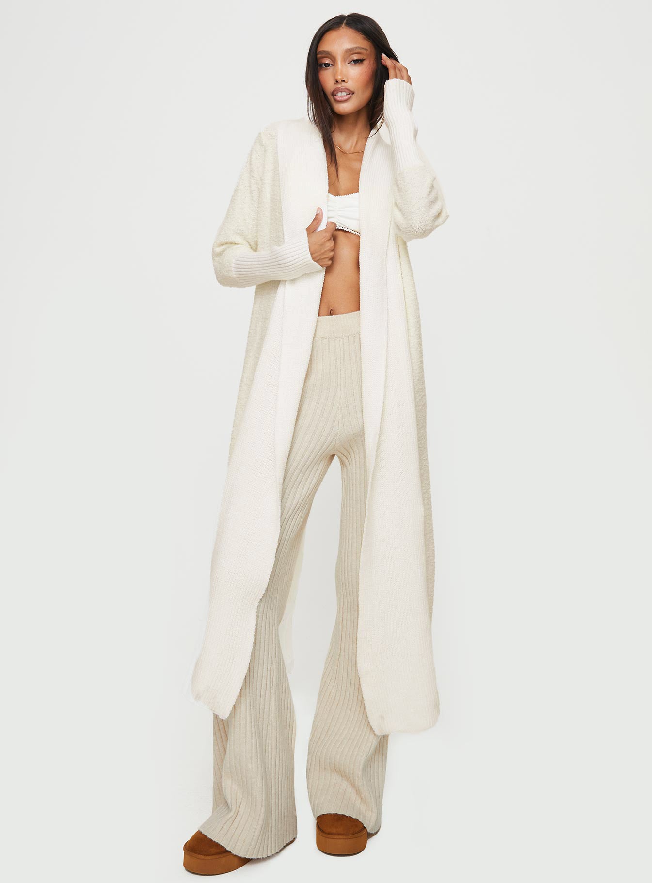 Chelia Longline Cardigan Cream - Image 2