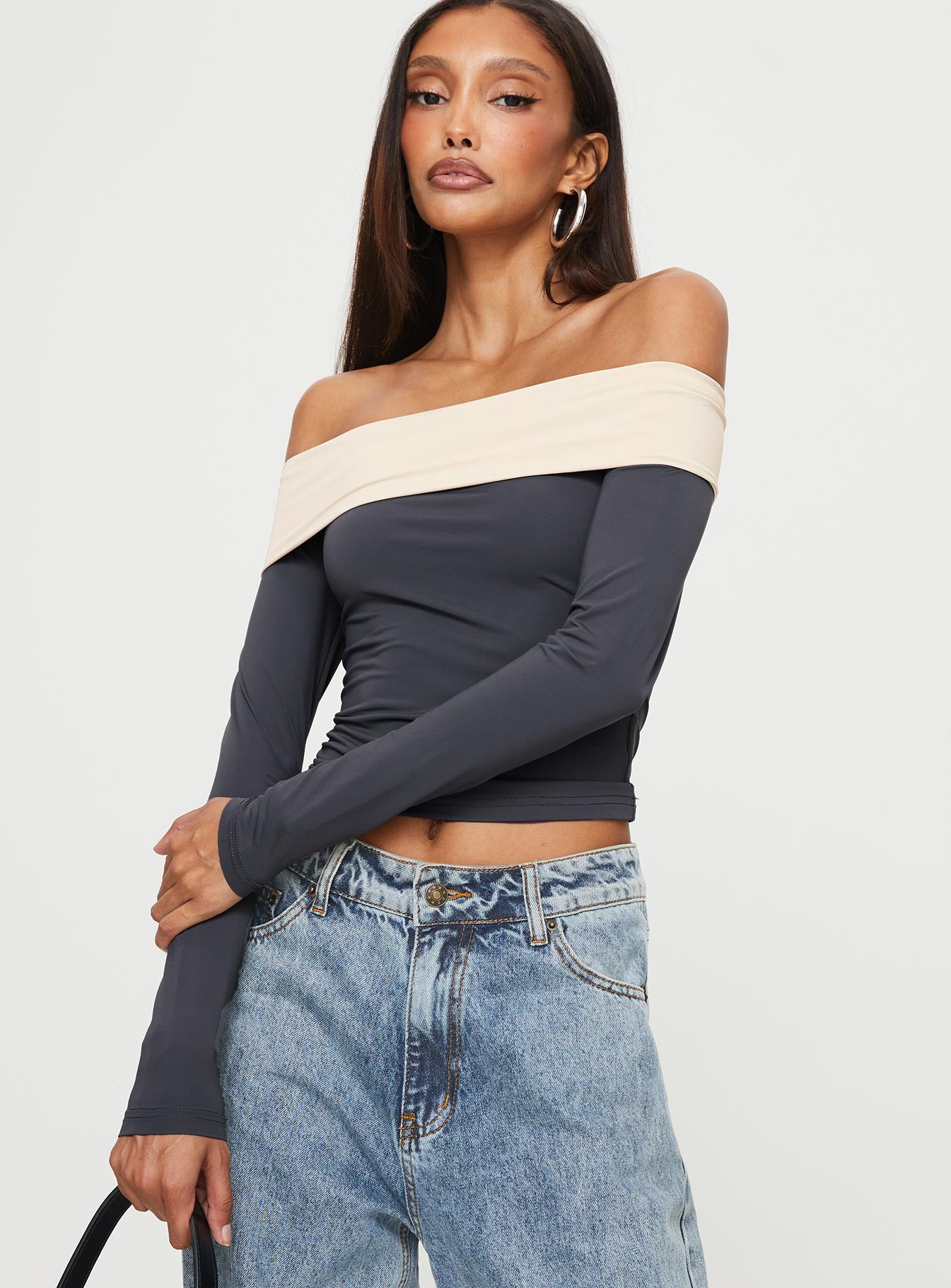 Machado Off The Shoulder Top Slate / Beige - Image 2