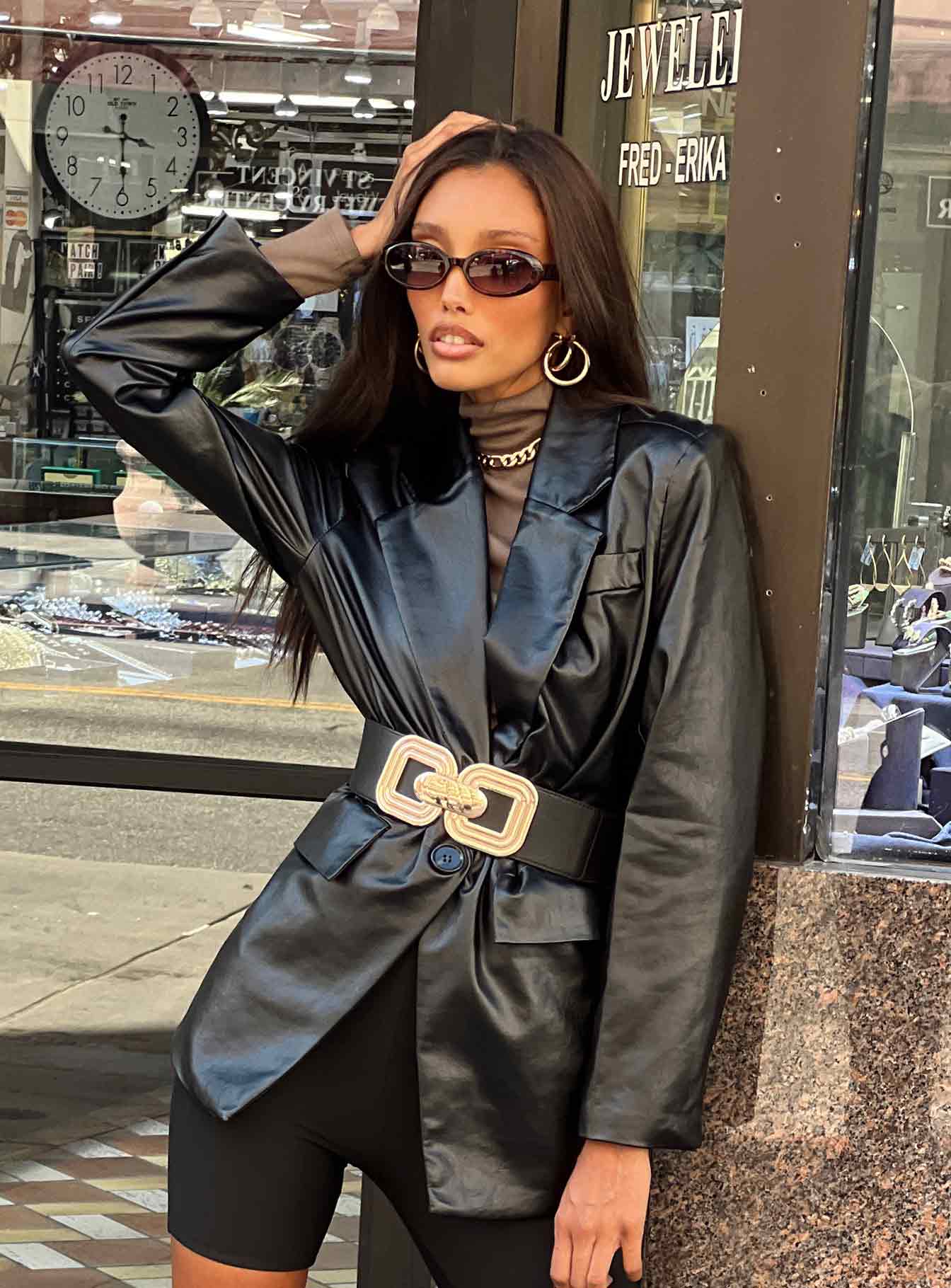 Jocelyn Faux Leather Blazer Black - Image 11