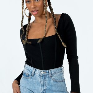 Hassie Long Sleeve Bodysuit Black