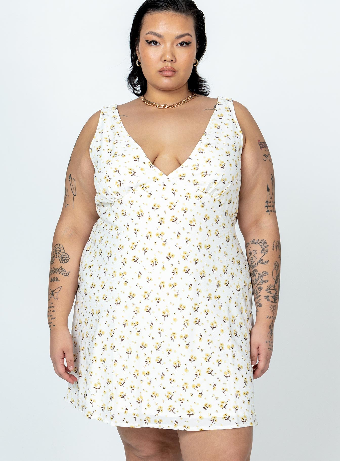 Nellie Mini Dress White / Yellow Floral Curve - Image 2