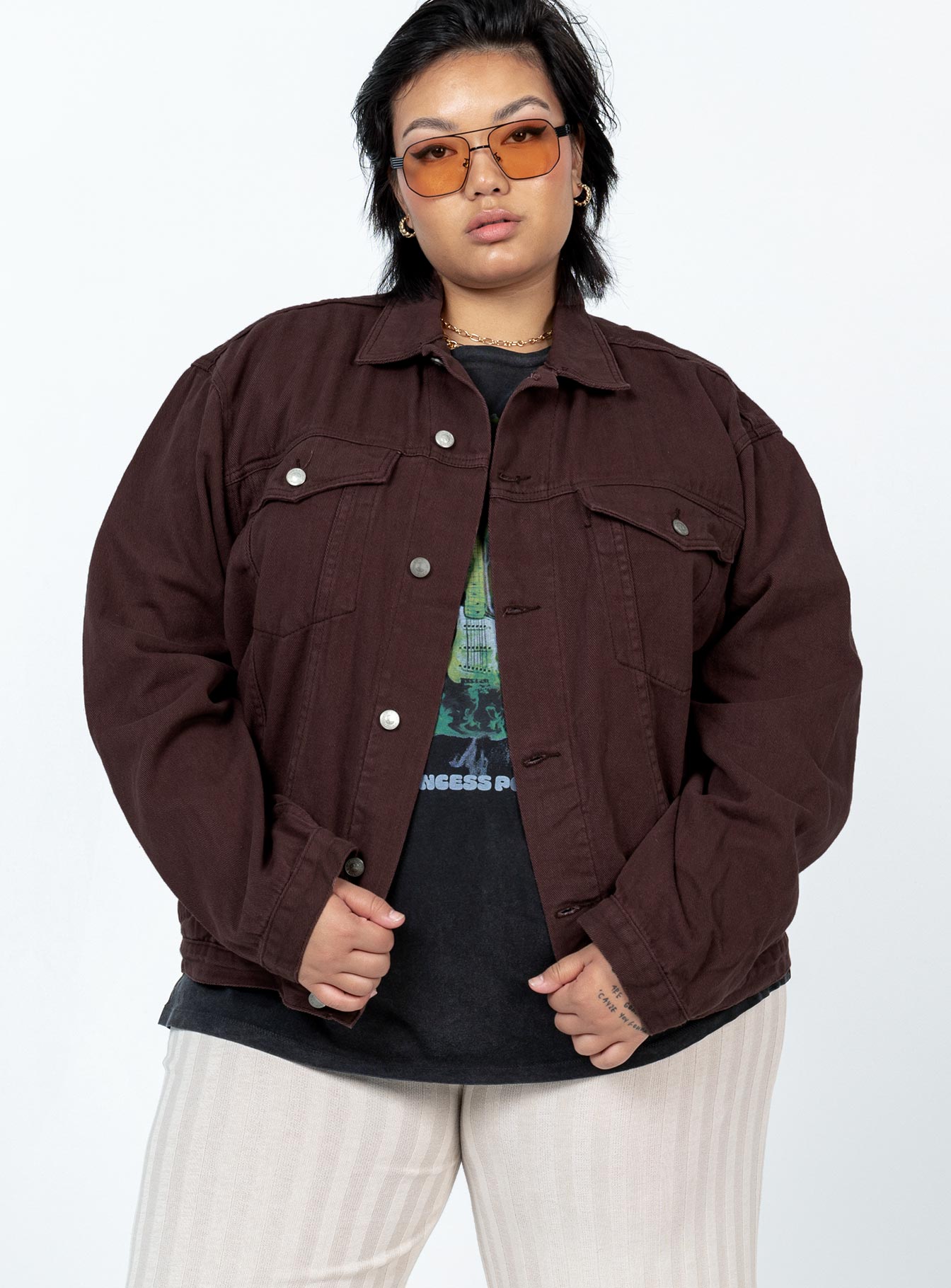 Western Denim Jacket Dark Brown Curve - Image 2