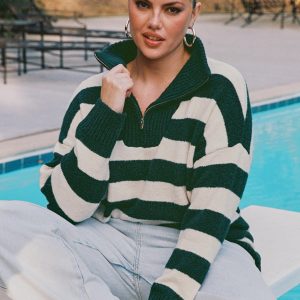 Neena Quarter Zip Sweater Green / Cream Curve