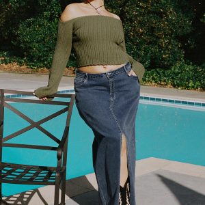 Batkins Maxi Skirt Dark Wash Denim Curve