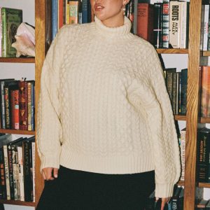 Judson Roll Neck Cable Knit Sweater Cream Curve