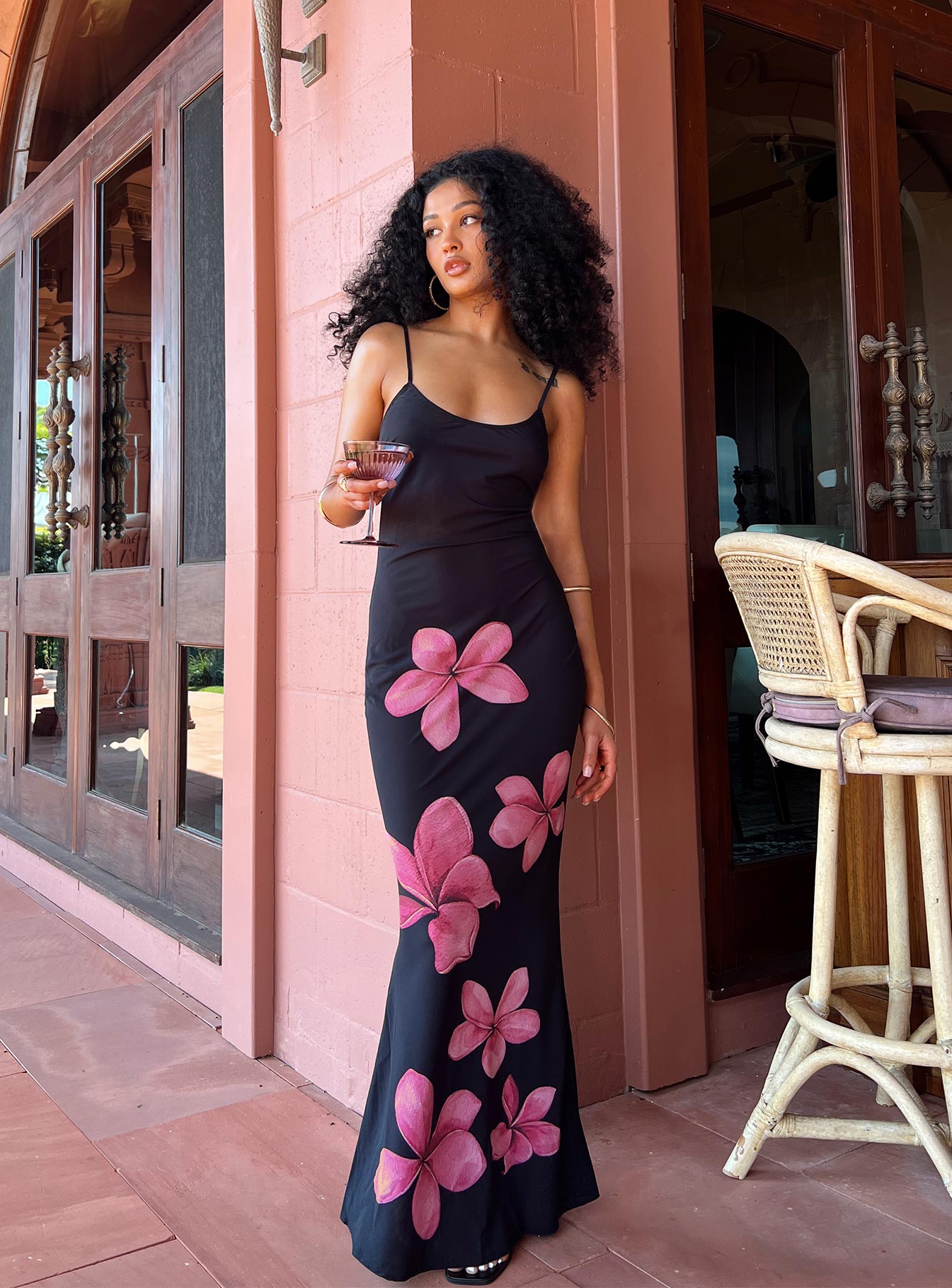 Katrine Flower Maxi Dress Black - Image 2