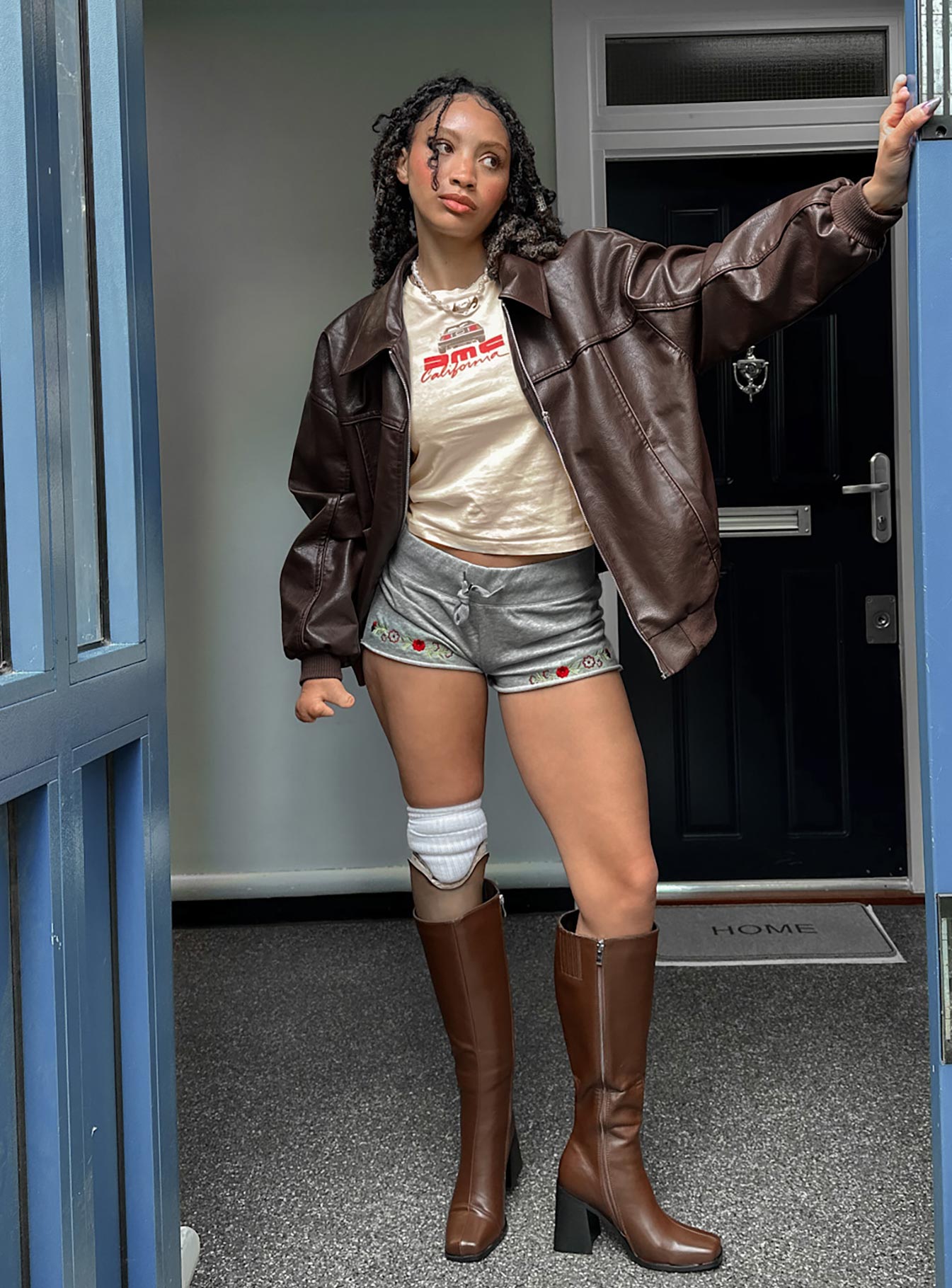 Goldsmith Faux Leather Bomber Jacket Brown - Image 12