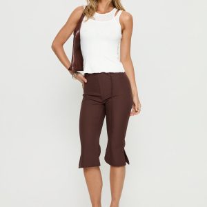 Giorgie Belted Capri Pant Chocolate Brown