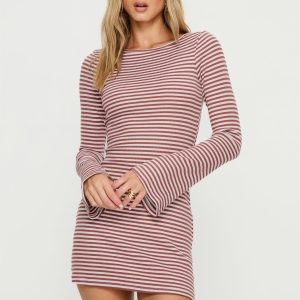 Bryanna Long Sleeve Mini Dress Cherry Stripe