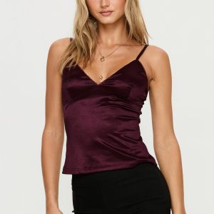 Lunetta Picot Trim Cami Top Burgundy