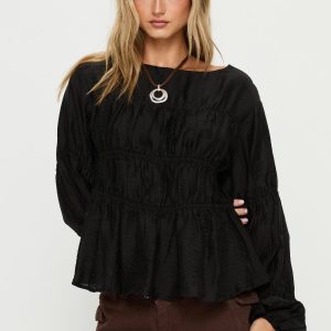 Xamira Ruched Long Sleeve Top Black