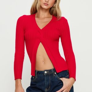 Donya Twist Detail Long Sleeve Top Red
