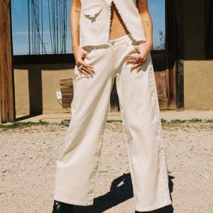 Kiaan Low Rise Wide Leg Pants Cream