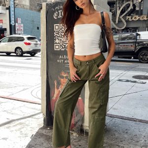 Ahstin Mid Rise Straight Leg Cargo Jeans Green Petite