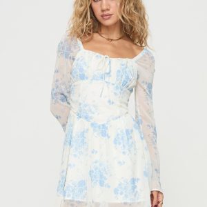 Robertstone Long Sleeve Mini Dress White / Blue Floral