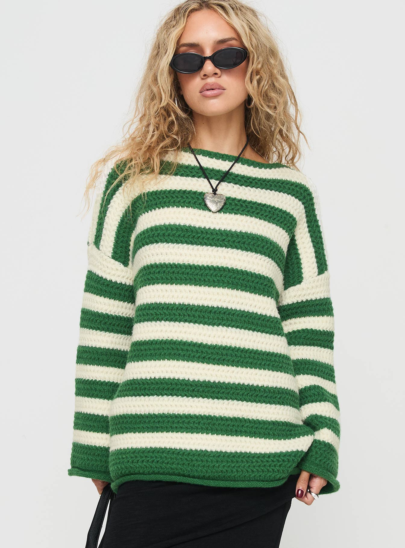 Brando Knit Sweater Green / Cream Stripe - Image 2