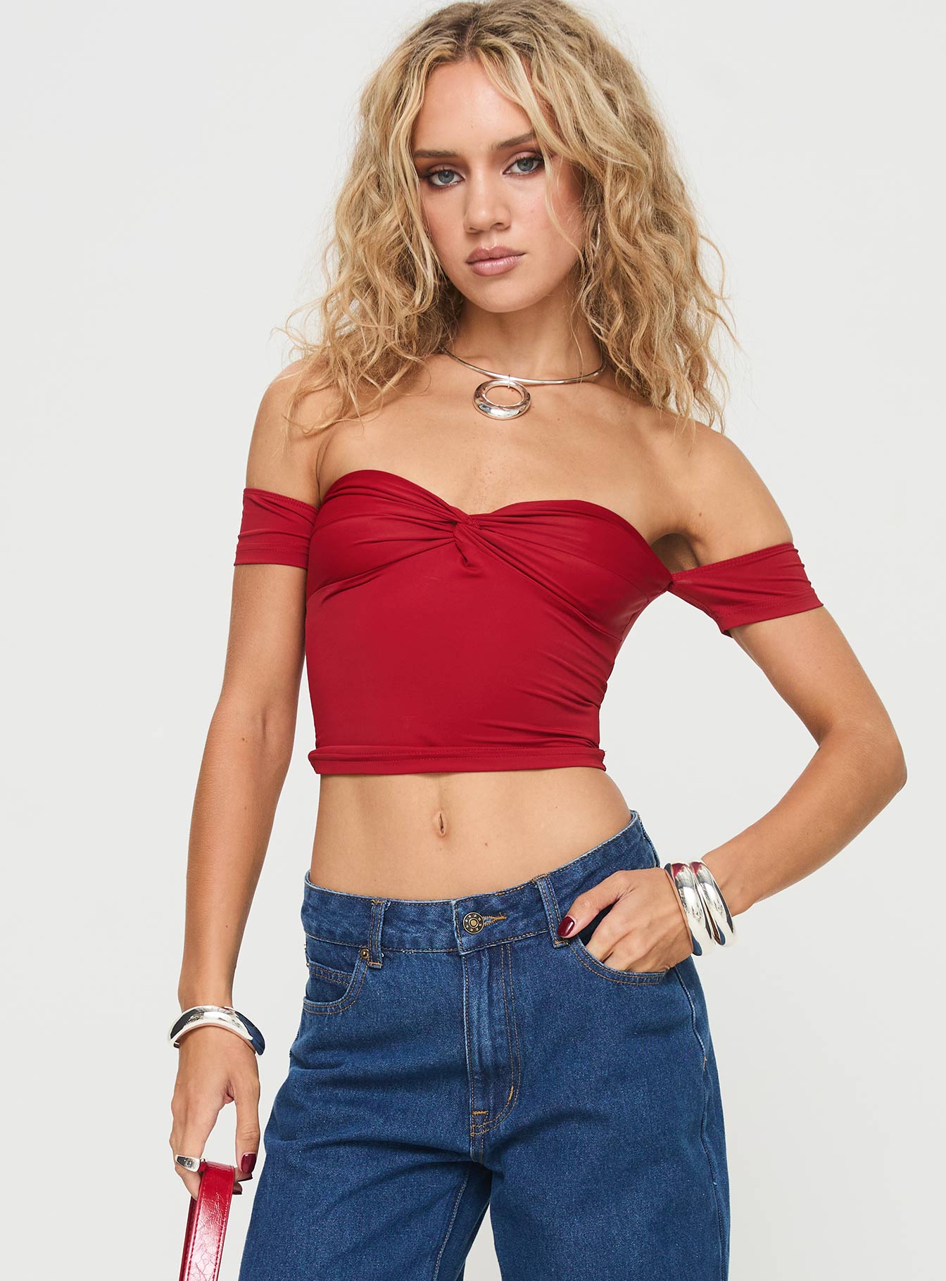 Larisha Off The Shoulder Top Red - Image 2