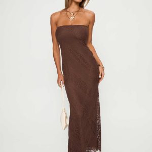 Majorca Strapless Lace Maxi Dress Chocolate