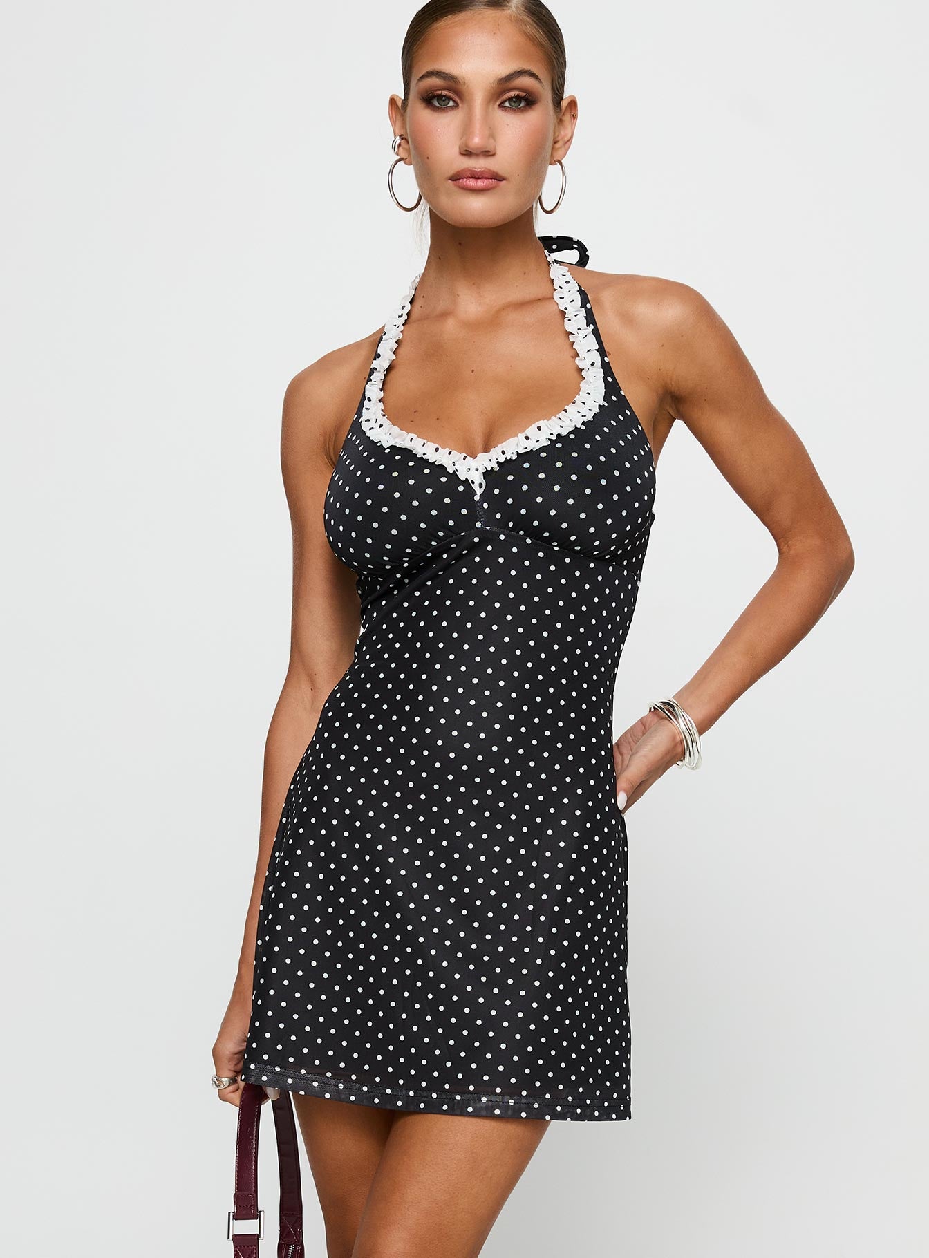 Black Beauty Halter Mini Dress Black / Polka - Image 2