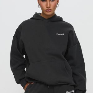 Princess Polly Hooded Sweatshirt Bubble Script Grey