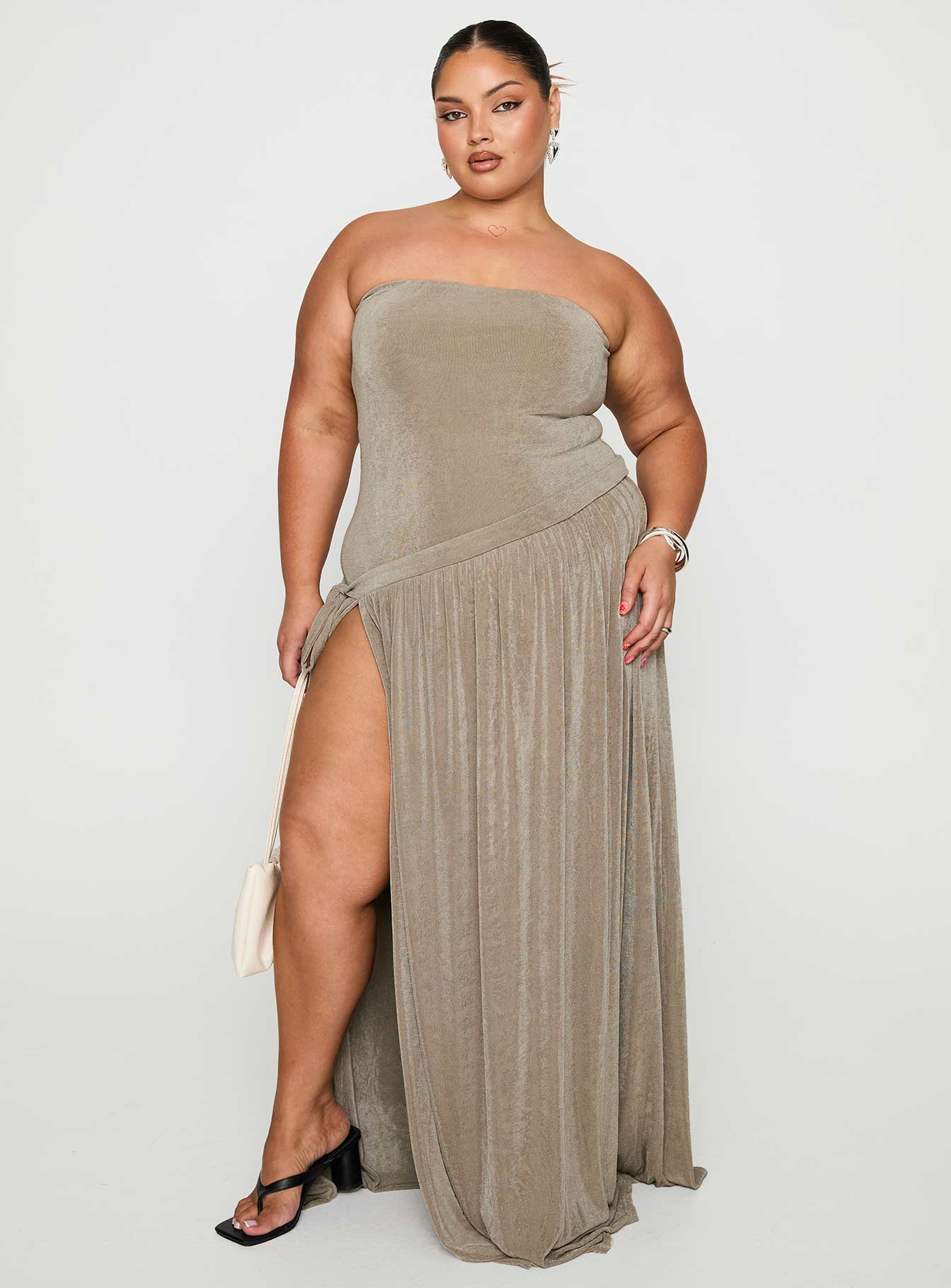 Inka Strapless Maxi Dress Taupe Curve - Image 2