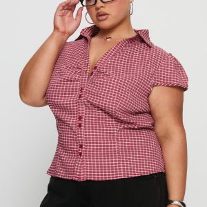 Arianwyn Short Sleeve Shirt Red Check Curve