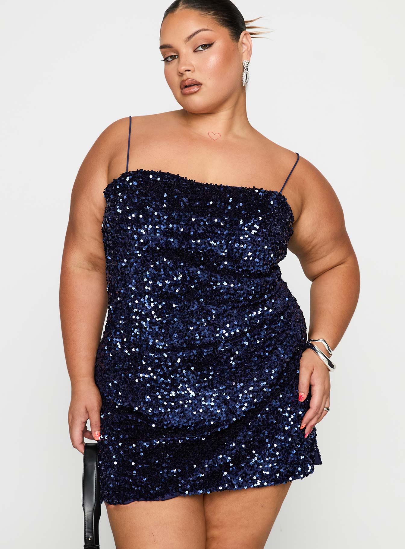 Layney Sequin Mini Dress Navy Curve - Image 2