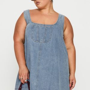 State Of Mind Mini Dress Blue Denim Curve