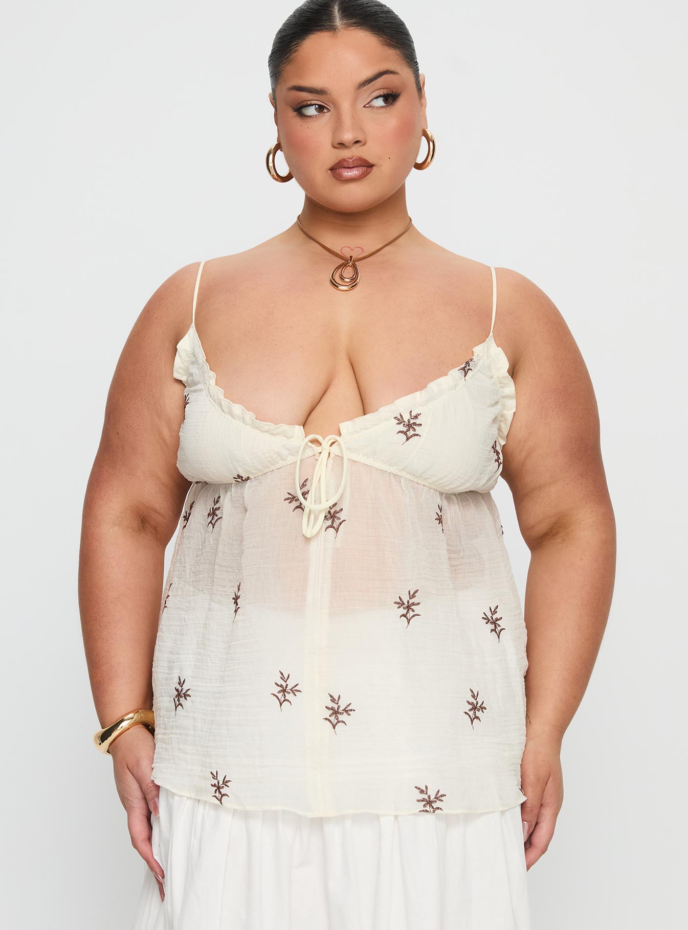 Cinnamon Embroidered Top Cream Curve - Image 2