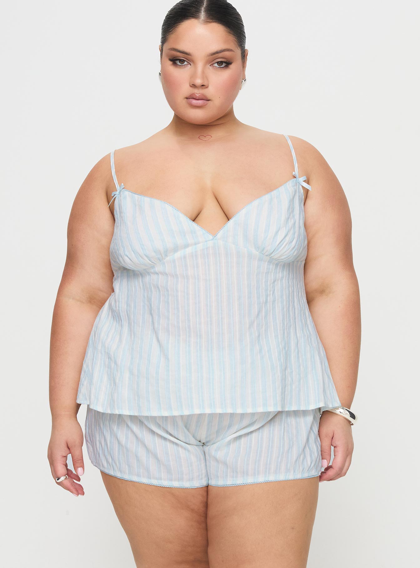 Tenderness Lace Sleep Set Blue / White Stripe Curve - Image 2