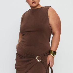 Kharla Ruched Hardware Mini Dress Brown Curve