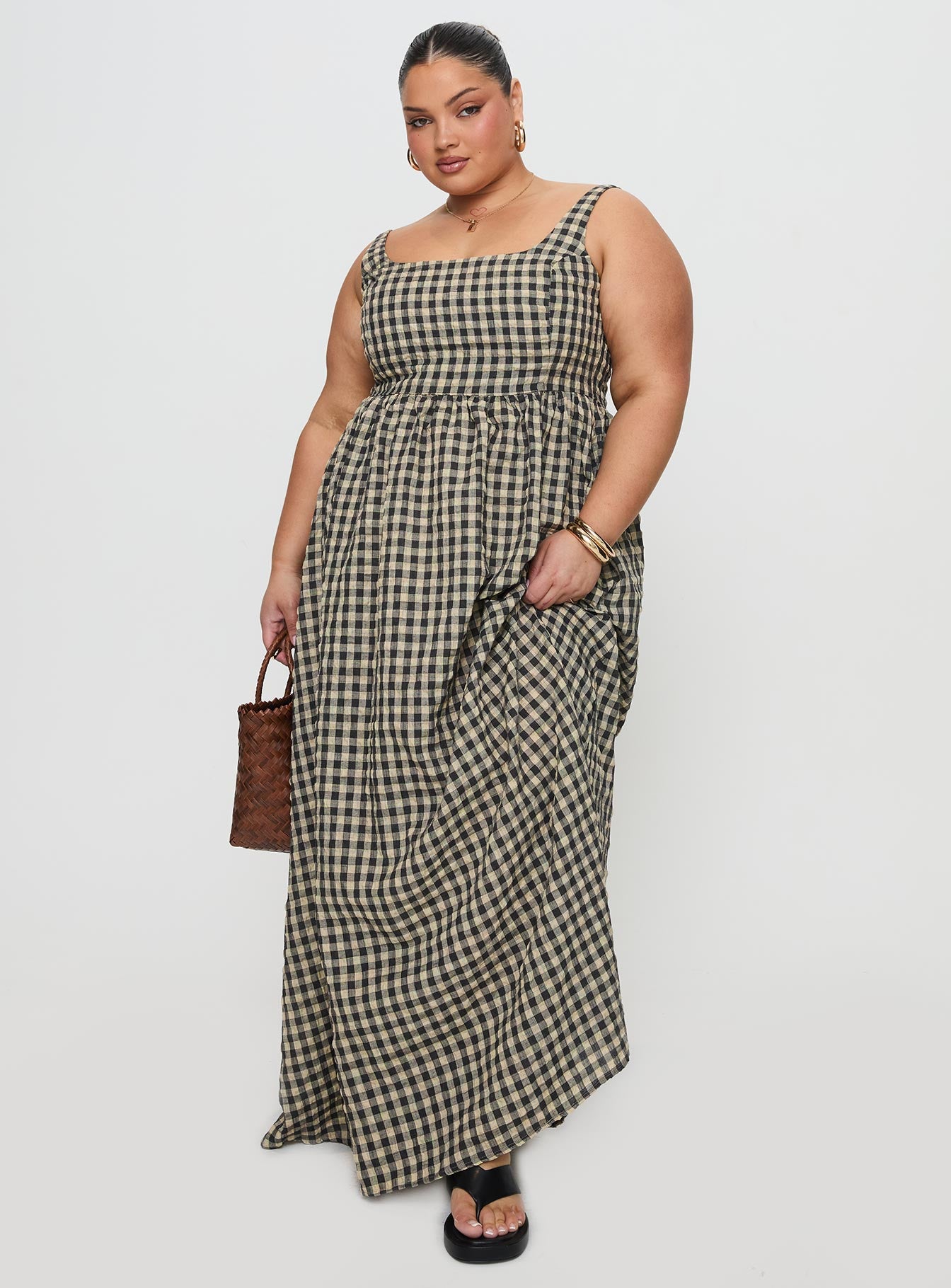 Cartmel Check Maxi Dress Black / Cream Curve - Image 2