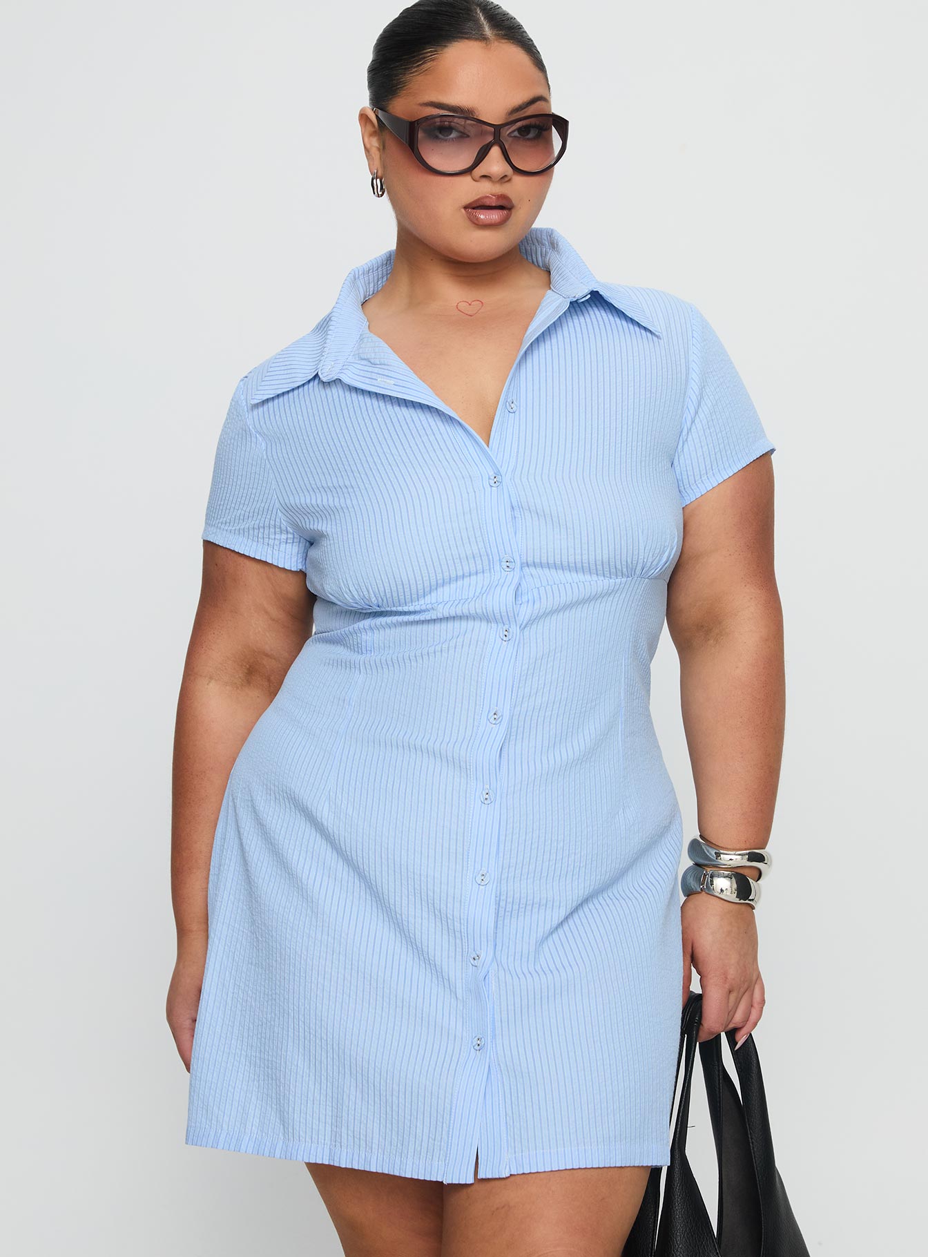 Motley Mini Dress Blue Stripe Curve - Image 2