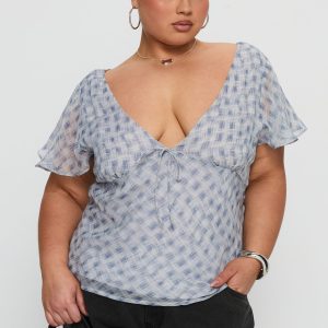 My Last Love Top Blue Check Curve