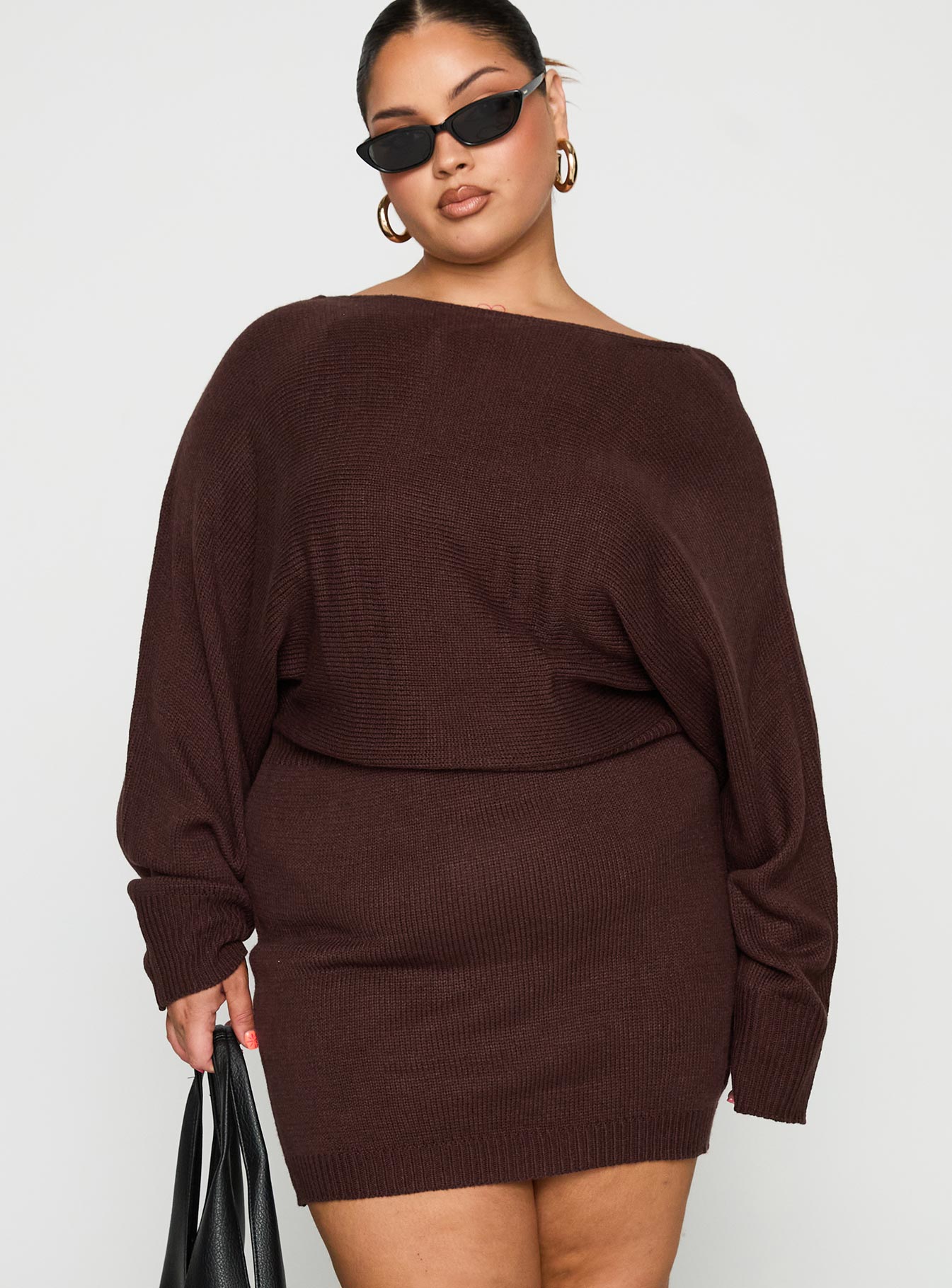 Bellamie Long Sleeve Mini Dress Chocolate Curve - Image 2