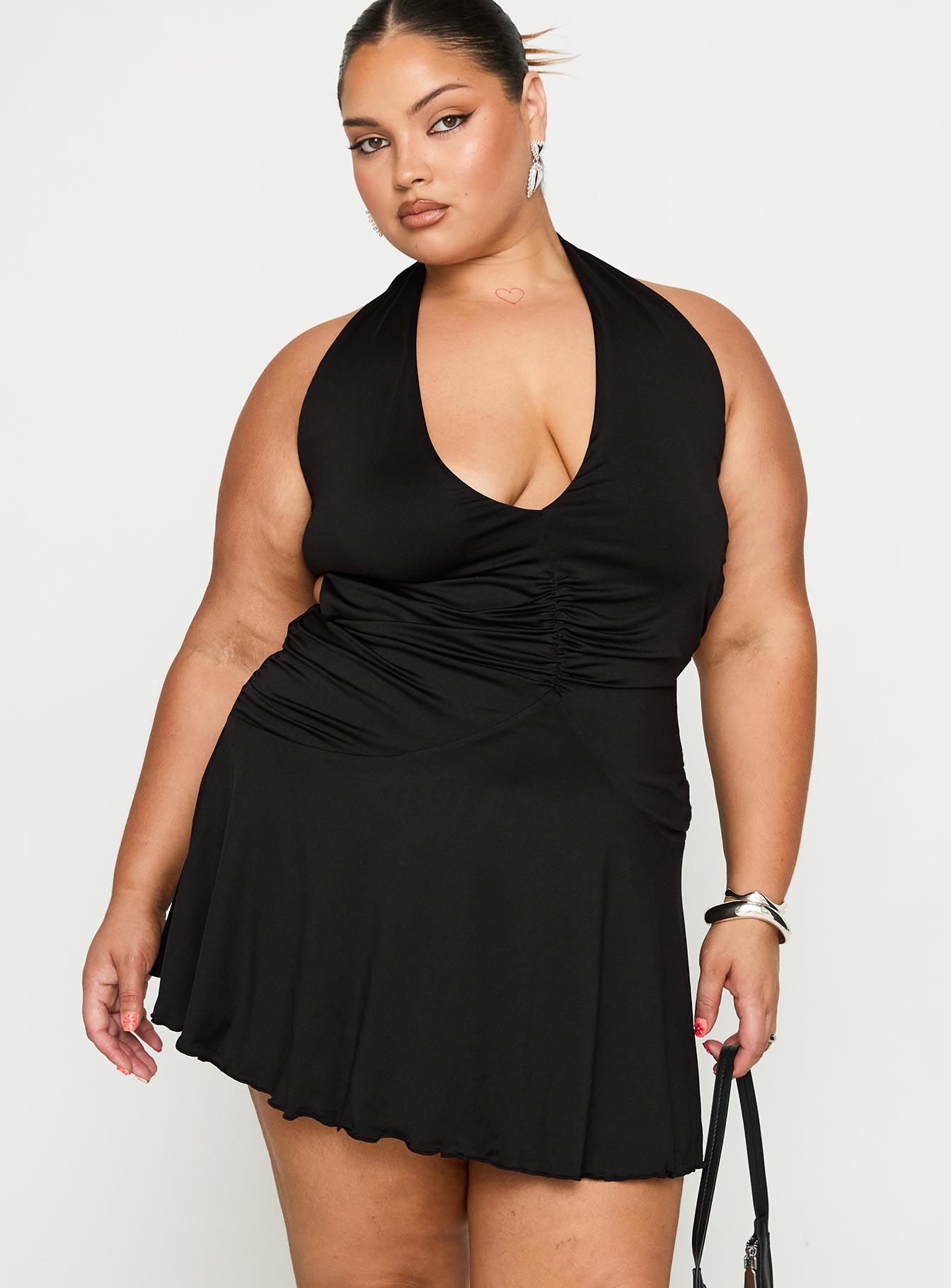 Maeva Halter Mini Dress Black Curve - Image 2