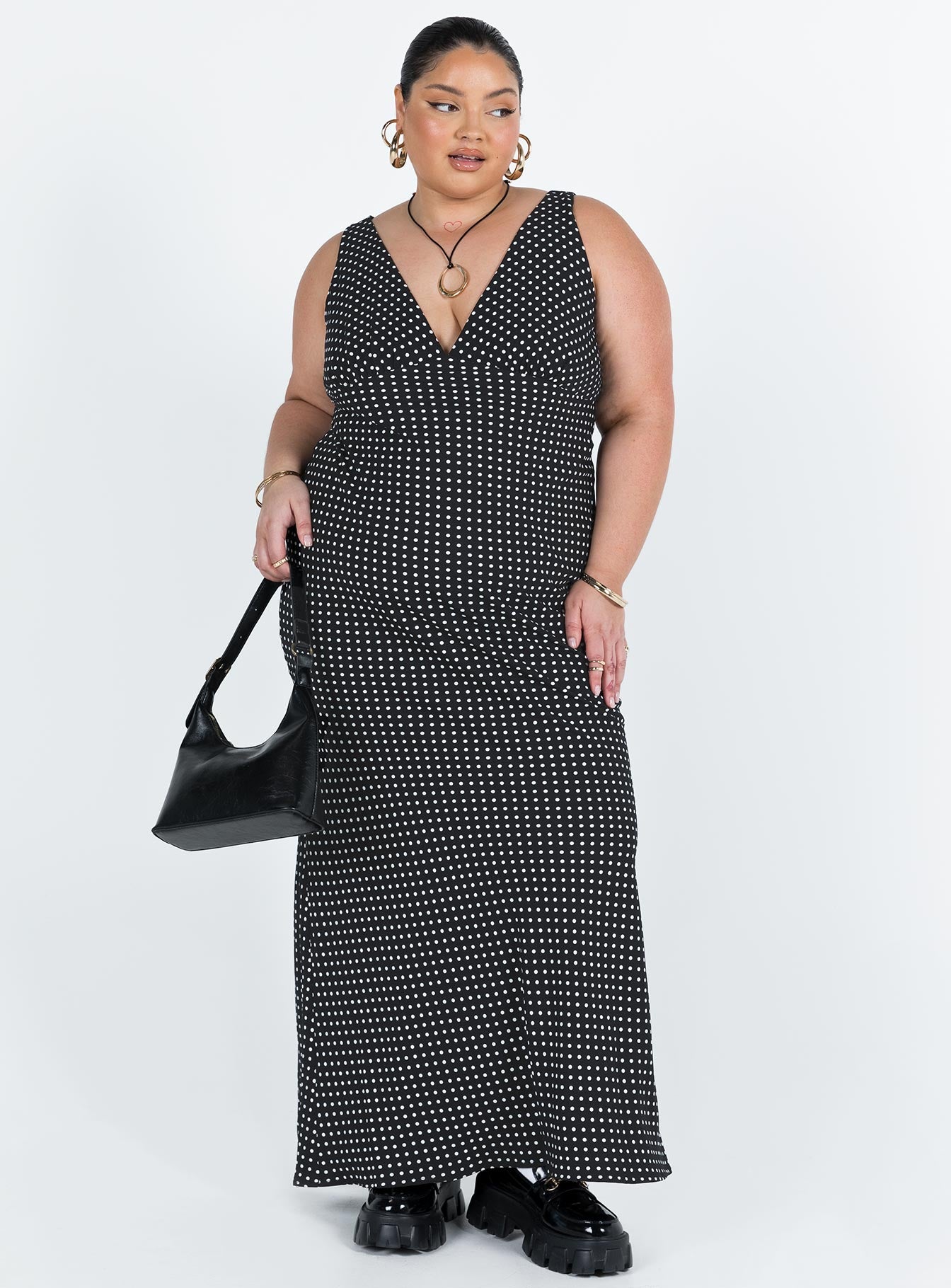 Nellie Maxi Dress Black Polka Dot Curve - Image 2