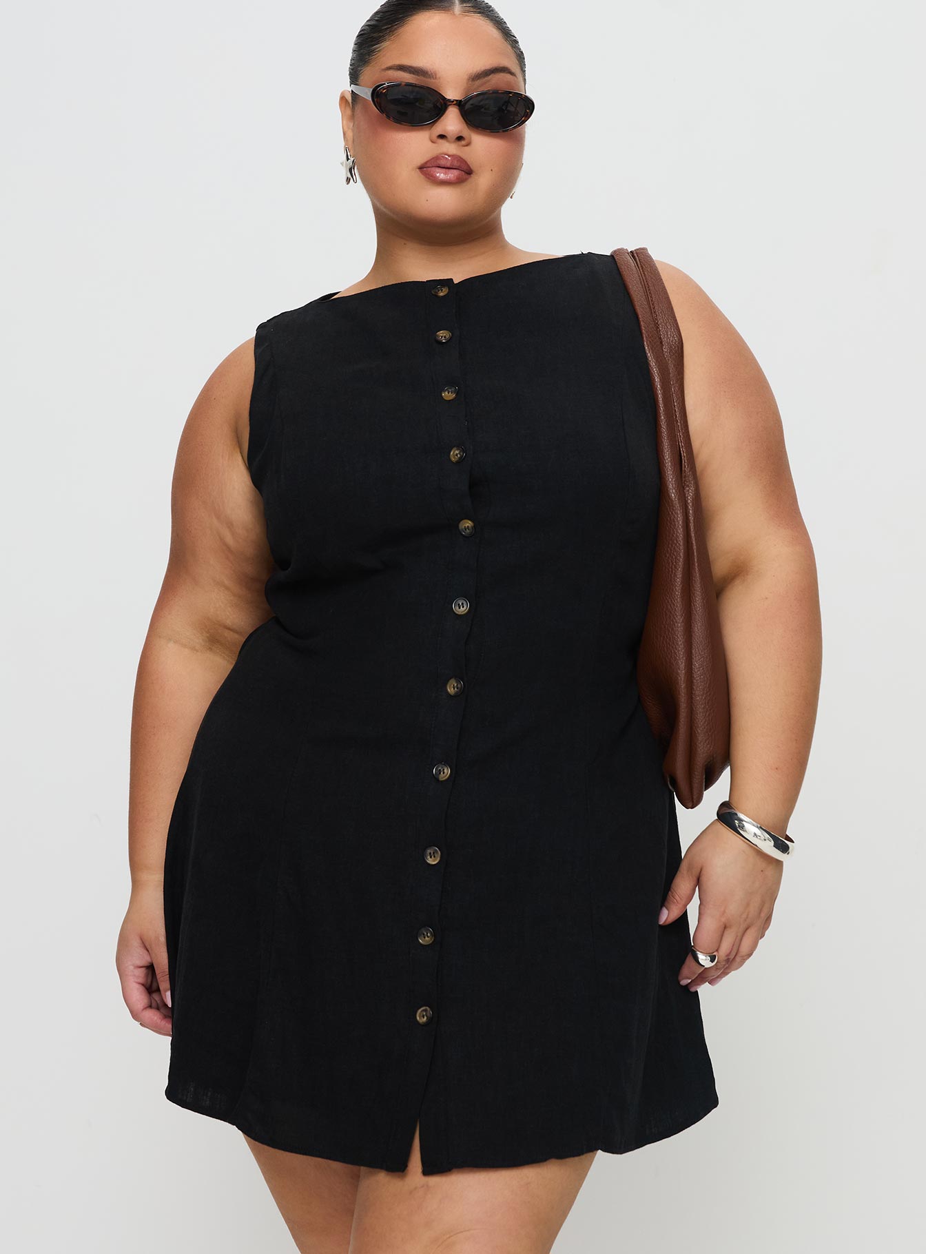 Dollie Linen Mini Dress Black Curve - Image 2