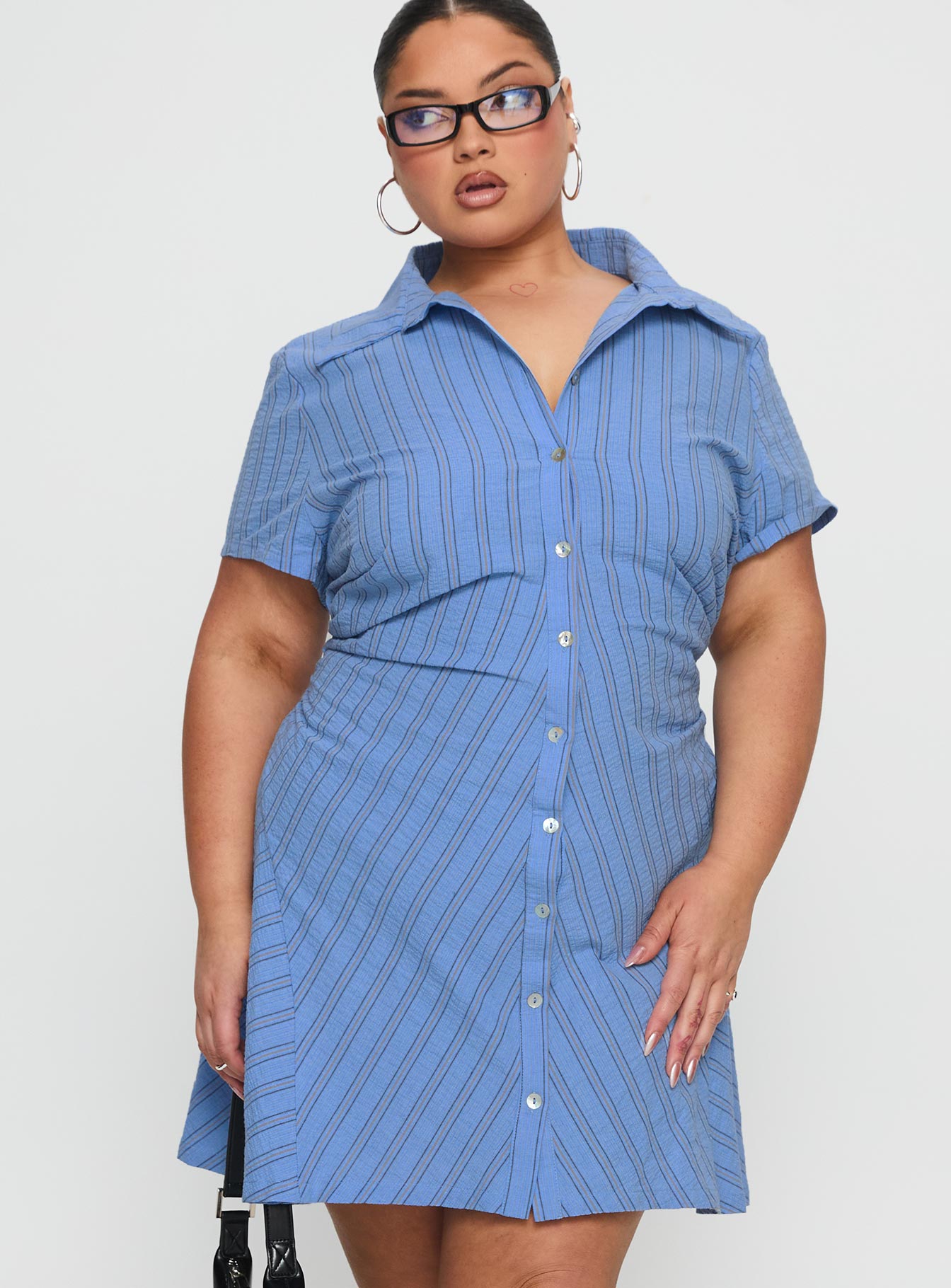 Saydie Button Down Mini Dress Blue Stripe Curve - Image 2