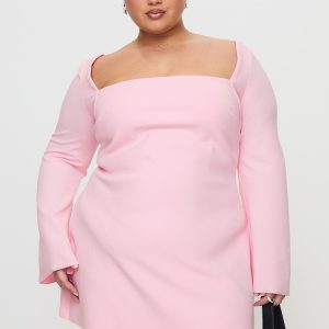 Bombshell Long Sleeve Mini Dress Pink Curve