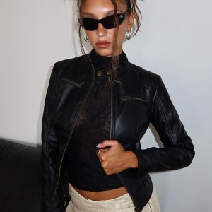 Pottsville Faux Leather Moto Jacket Black