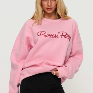 Princess Polly Classic Crew Neck Sweatshirt Bubble Text Pink