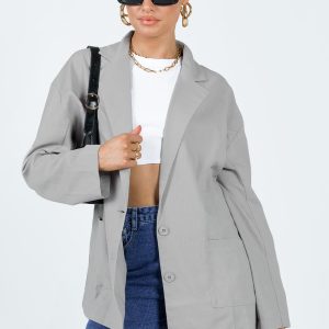 Amber Oversized Linen Blazer Grey