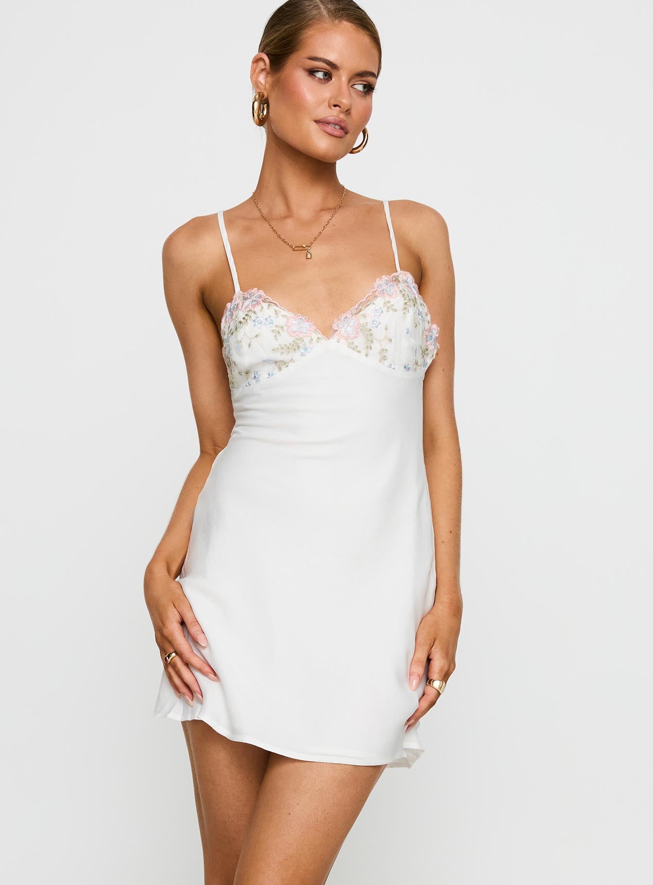 Hintz Satin Mini Dress White - Image 2